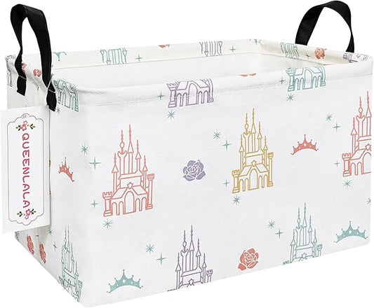 QUEENLALA Rectangular Laundry Hamper/Foldable Nursery Laundry Basket for Organizing/Storage Bin Baskets/Children Toy Office Bedroom/Toy Bin Closet Shelf Baskets（Rec-Rose Castle）