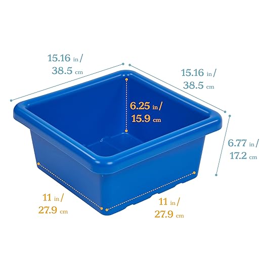ECR4Kids Stackable Square Bins with Non-Snap Lids, Multipurpose Organization, Blue, 4-Pack
