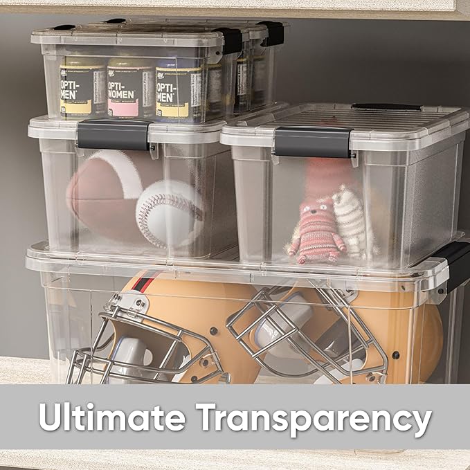 Superio Small Clear Storage Box with Lid, 11 Quart Plastic Container Bins for Organizing, Stackable Crates, BPA Free, Non Toxic, Odor Free, Organizers for Home, Office, School, and Dorm