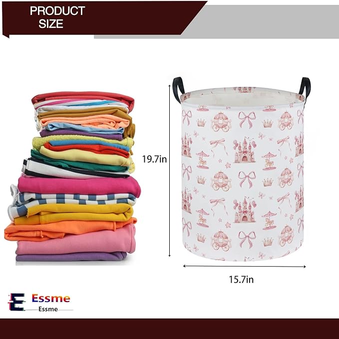 Essme Kids Laundry Basket,Castle Hamper Waterproof Storage Bin for Girls, Pink Hamper,Gift Baskets(Castle)