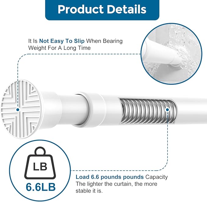 2pack Tension Curtain Rod 32 to 76 Inch, White Spring Tension Curtain Rod Adjustable Expandable Curtain Rod No Drilling, Spring Loaded Curtain Rods for Windows, Bedroom, Doorway Door, Closet