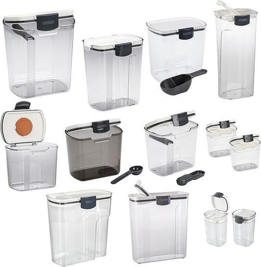 Progressive ProKeeper Baker's Airtight Kitchen Storage Canister Container Set for Flour, Sugar & More, Keeps Ingredients Fresh, with Accessories (Multicolor, 13- Piece)