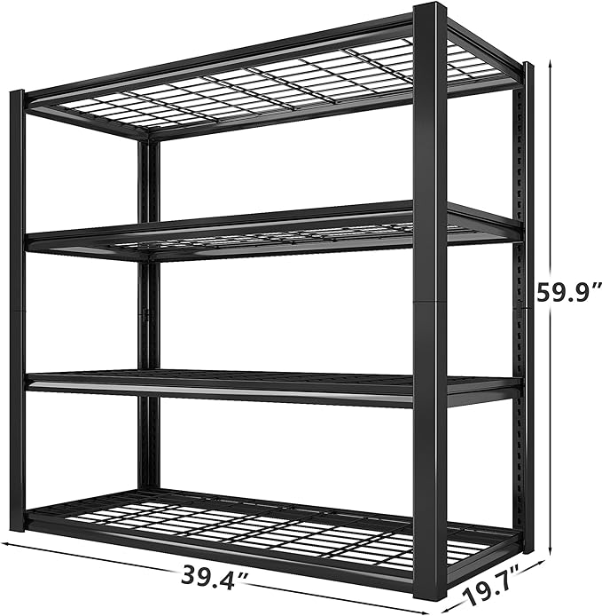 REIBII 40" W Garage Shelving Heavy Duty 2240 LBS Load Capacity 4 Tier Adjustable Metal Shelving Unit for Garage Warehouse Basement Industrial Shelving 40" W × 19.5" D × 59.5" H, 2 Pack