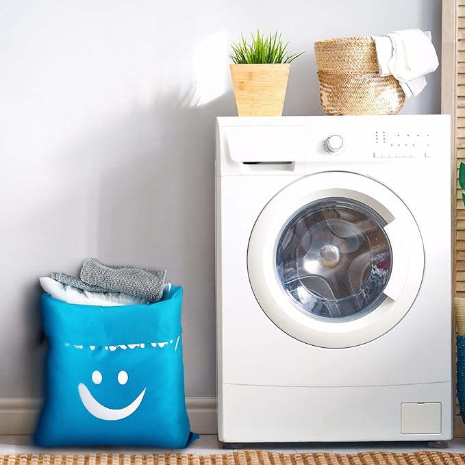 Shappy 2 Pcs XL Clean Laundry Bags Nylon Travel Laundry Bag with Drawstring Machine Washable Dirty Clothes Organizer Bag Storage Bags for Hamper or Basket, 23.6 x 17.7 Inch(Gray, Blue)