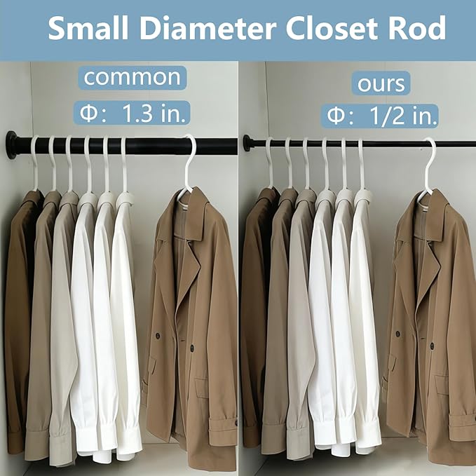 TYRON Small Thin Skinny Closet Rod for Hanging Clothes, 1/2" Diameter, 18 to 30 In. Adjustable Slim Closet Rod, Metal Closet Bar Hanging Rod for Closet Wardrobes Laundry RV (Black,1 Pcs)