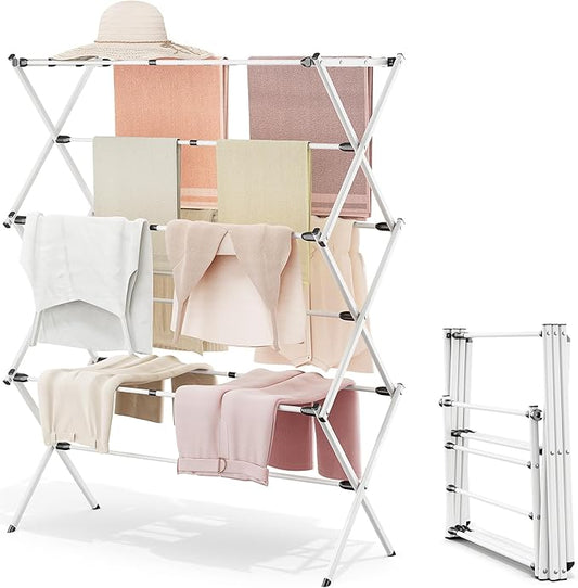 APEXCHASER Clothes Drying Rack Foldable, Enlarged Drying Rack Clothing, Extendable Laundry Drying Rack, Space-Saving, Suitable for Indoor/Outdoor Use, 45.28" × 14.57" × 35.51", White