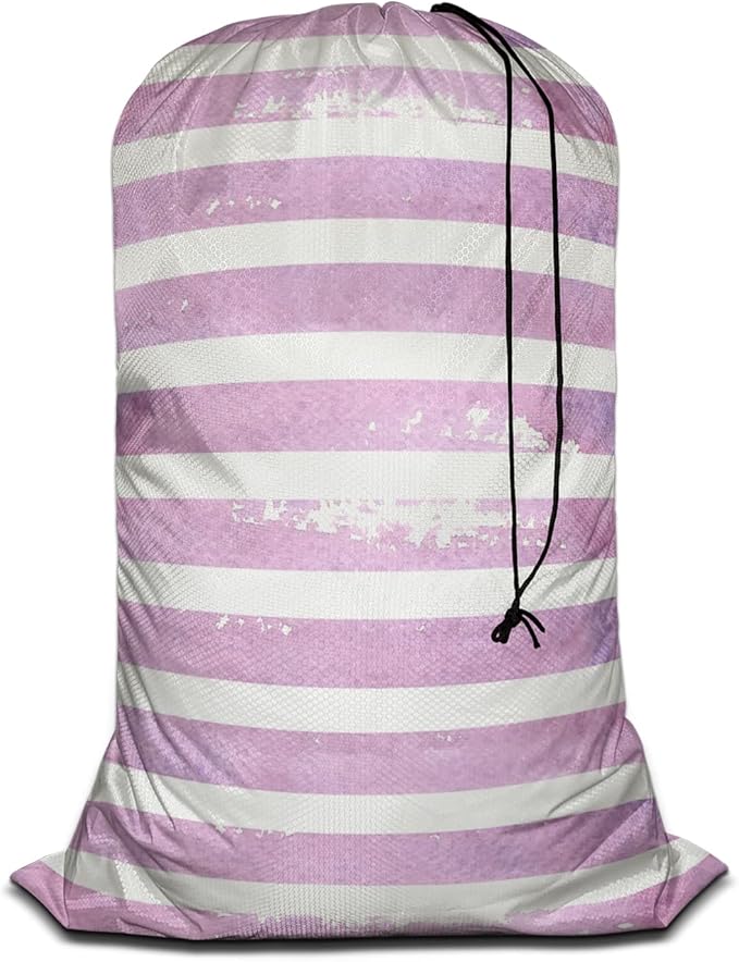 Swono Laundry Bag with Locking Drawstring Closure, Dirty Clothes Organizer Watercolor Striped Violet Stripes Lines Extra Large Heavy Duty for Camp Home Dorm Room Essentials for Men Women, Purple