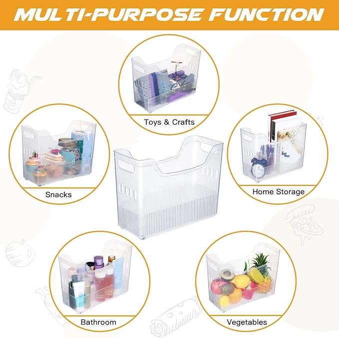 Beeveer 4 Pcs Plastic Freezer Organizer Bins with Wheel Tall Narrow Kitchen Pantry Organizer Snack Storage Containers for Office Refrigerator(10 x 13.3 x 5.5 Inch)
