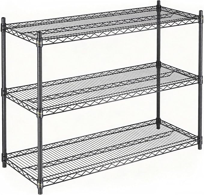 APLSS 24" D x 48" W x 34" H Black Heavy Duty Wire Shelving with 3 Tier Shelves, NSF Certified, Height Adjustable, Wet&Dry Environments, for Kitchen Garage Walk-in Cooler&Freezer, 800lbs Capacity