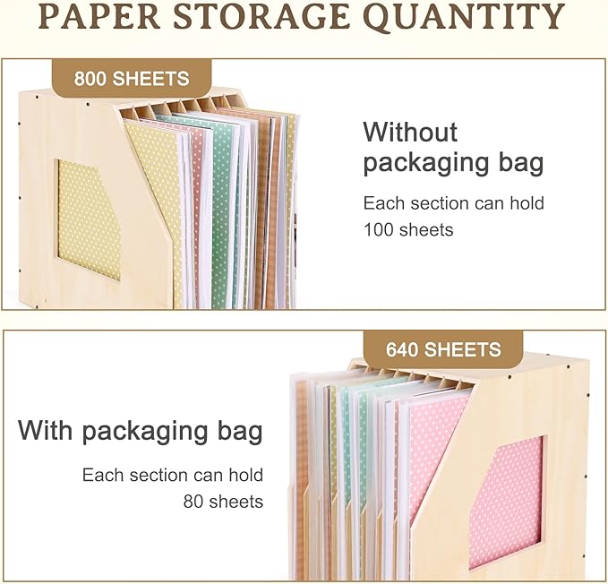 Caydo 12x12 Paper Storage Organizer, Slope Design Scrapbooking Storage Shelf For Holding 12 x 12 Inch Scrapbooking, 8 Slot Stable Scrapbook Paper Rack For Portfolio, Heat Transfer