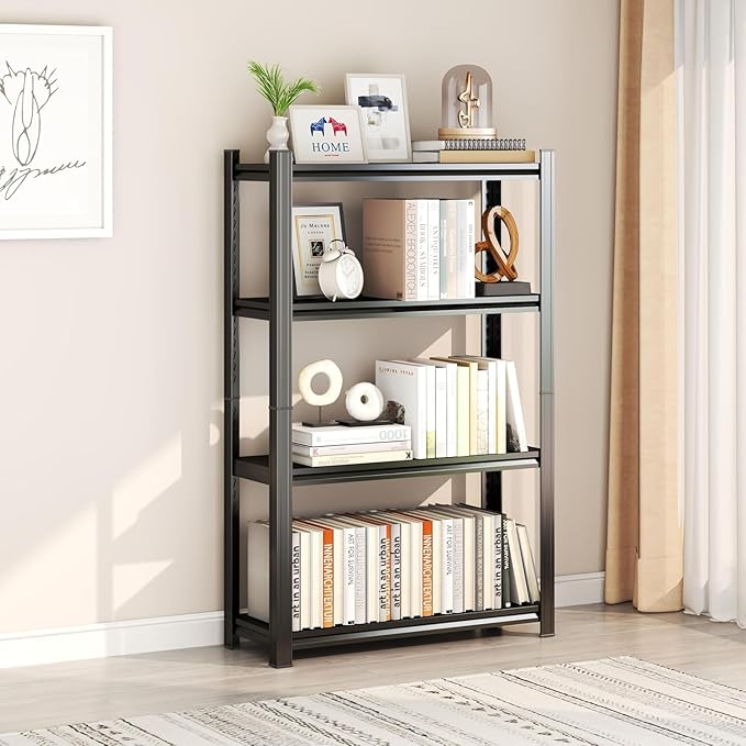 16W'' Garage Shelving Metal Garage Shelf Unit 4-Tier Storage Shelves Heavy Duty Shelf Organizer Industrial Shelves for Warehouse Basement Kitchen Pantry Commercial, Black