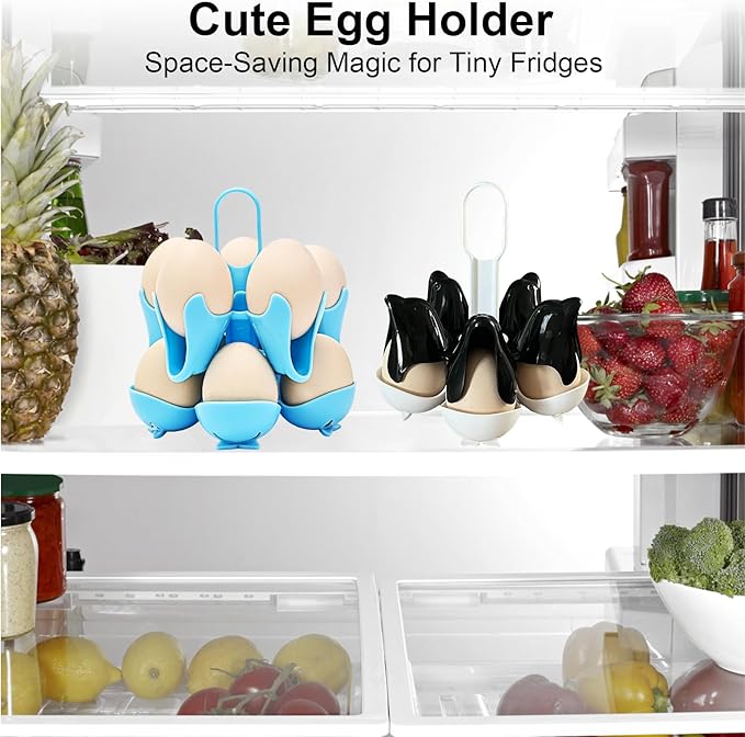 Asltw Dolphin Egg Holder Rack, 5 Egg Boiling Tray with Flip Top 10 Egg Storage, Heat Resistant Handle, Multi Purpose Egg Poacher for Cooking, Fridge Organizing & Serving (Black+White)