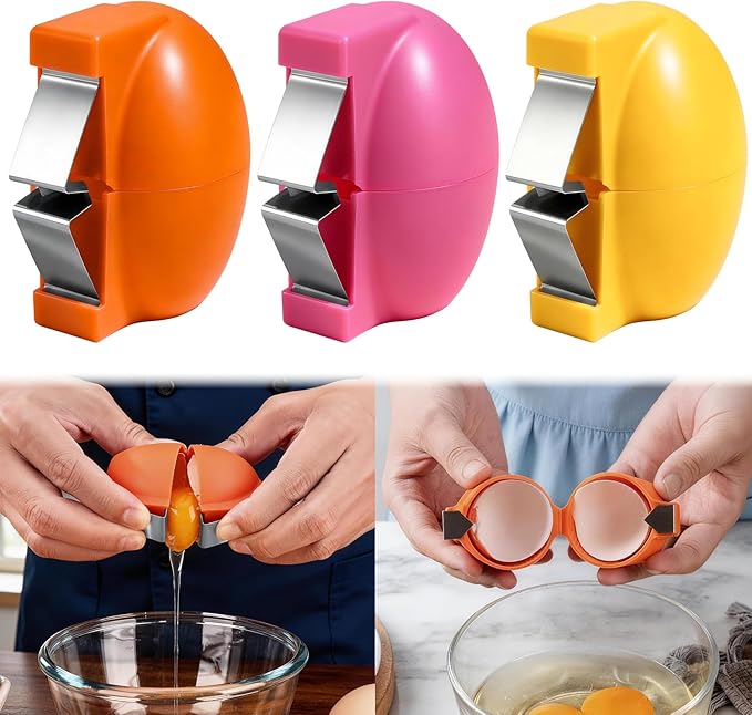 3 PCS Egg Shell Opener Egg Separator for Raw Eggs,Hard Boiled Egg Peeler Egg Cube Egg Separator,Quickly Cutting Off Cooked Eggs,Stainless Steel Eggshell Breaker Kitchen Gadgets (3 egg)