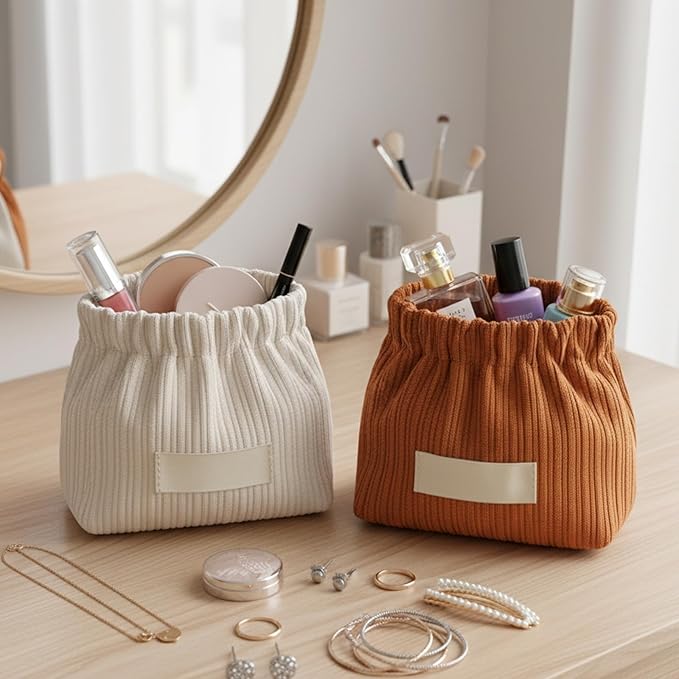 8 Pack Corduroy Elastic Hair Tie Organizer, Corduroy Eeastic Storage Bag for Purse, 8 Pack corduroy Pouches for Hair Accessories and Small Items, Compact Organizer with Elastic Closure