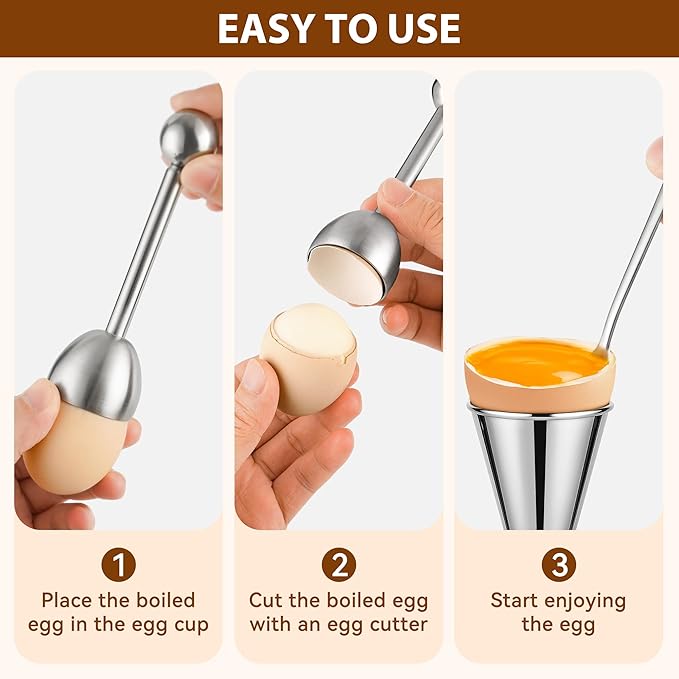Egg Cups For Soft Boiled Eggs Set Of 5 - Includes 1 Stainless Steel Egg Cutter & 2 Egg Spoons & 2 Soft Boiled Egg Holder, Effortless & Precise Cracking - For Breakfast, Afternoon Tea, Parties