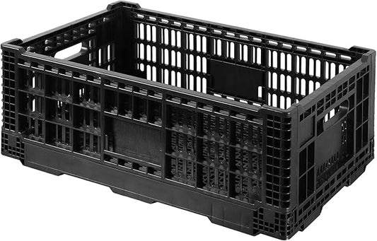 Collapsible Storage Bin Containe，52 Liter Transferheavy duty plastic storage box ,milk crates heavy duty Transit storage of various items black (1)