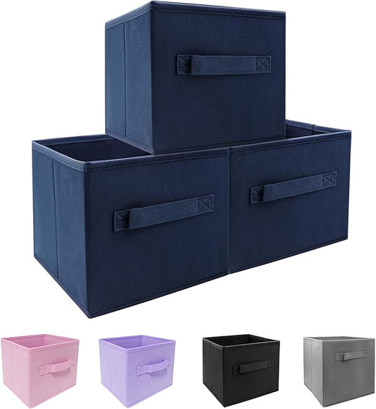 EBIGIC Storage bins collapsible storage bins,cube storage organizer （Pack of 3） 10.5 * 10.5 * 11inch，For home and office Collapsible Closet Shelf Organizers, Drawer Organizers(Blue)