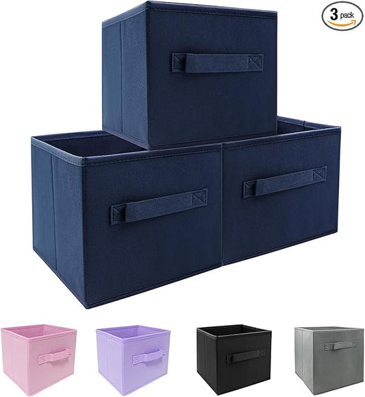 EBIGIC Small Storage Bins,Collapsible Fabric Storage Organizer 9.0"x7.5"x7.5" 3 Pack,Mini Storage Box,fit for closet, living room, bookshelf, Kids clothes and toys storage and organization Blue