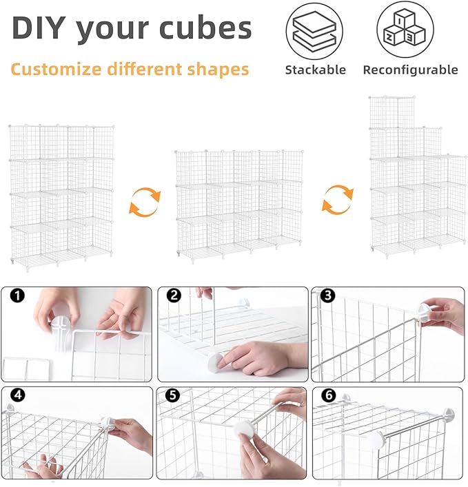 AWTATOS Wire Cube Storage Organizer, Closet Organizers and Storage, Metal 12 Cube Storage Shelves Bookshelf, Portable Closet Clothes Organizer for Bedroom, Home, Office, White