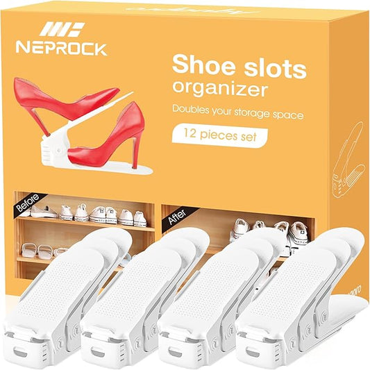 Neprock Shoes Slots Organizer for Closet, Shoe Rack Organizador De Zapatos for Closet Organization, Shoe Slots Organizer Shoe Storage Shoe Holder Space Saver for Entryway(12 Pack)(White)