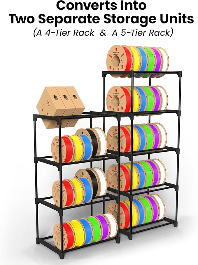 9-Tier 3D Printer Filament Storage Rack, Heavy Duty Metal Spool Holder Holds 54×1kg, Tool-Free Assembly, Modular Design for Home Office Workshop