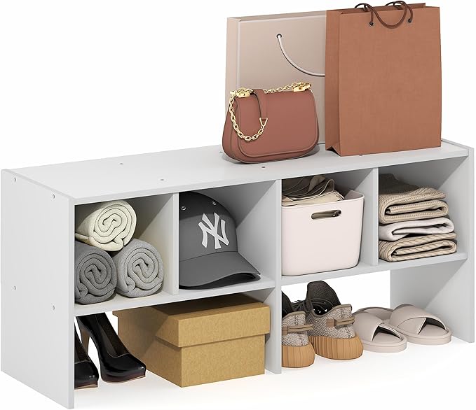 Furinno FANO Closet Organizers and Storage, 6-Cube Multipurpose Top Shelf Closet Shelf, Stackable Closet Organization Shelves, 11.7 x 36 x 15.4, for Bedroom, Closet, Laundry Room, White