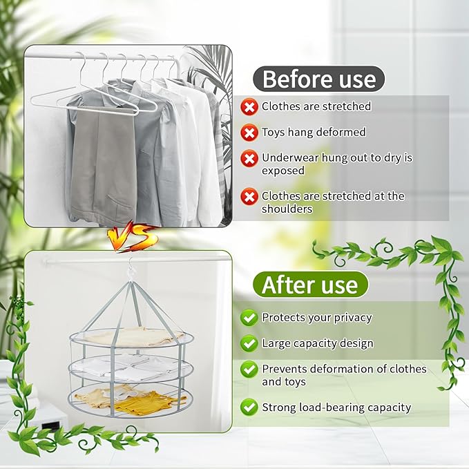 4 Pack 3-Tier Folding Mesh Clothes Hanging Dryer, Large Laundry Drying Rack Sweater Drying Rack with Fixing Band Lay Flat Dry Hanger for Laundry Indoor T-Shirt Swimsuit Sweater Underwear
