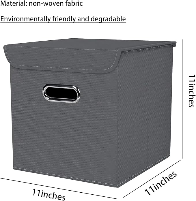 Closet Organizers Fabric Storage Bins With Lids Collapsible Cube Storages Organizer Basket With Handles,Storage Boxes for Clothes Storage,Office,Toys,3 Pack,（Grey