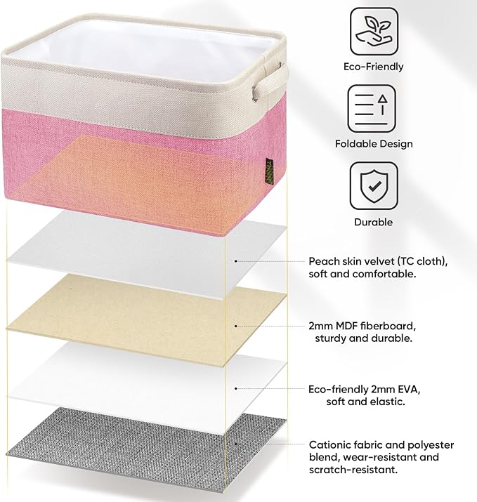 BALEINE 1 Pack Fabric Closet Storage Bins for Shelves, Linen Closet Organizers and Storage, Decorative Baskets for Organizing, Shelf, Clothes, Home, Office (Pink, 15''x11''x9.5'')