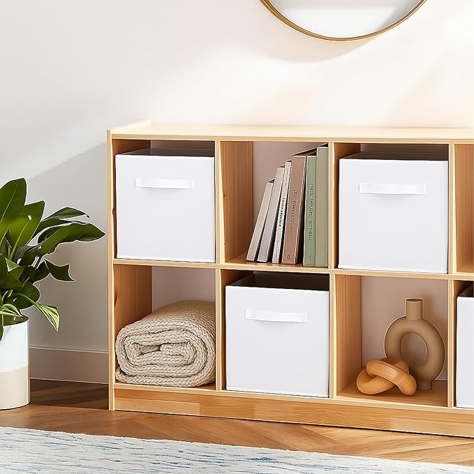 PowerKing Collapsible Storage Cubes with Handles, Fabric Foldable Bins for Closet Shelves, Durable Organization Storage Bins, 10.5'' x 11'' x 10.5'' (2Pack, White)