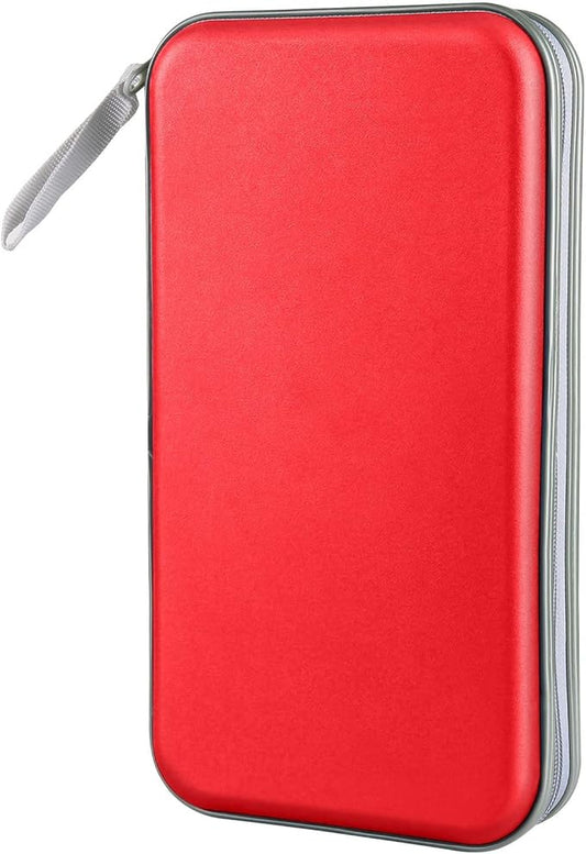 CD Case, Siveit DVD Case Holder 96 Capacity Hard Plastic CD DVD Disc Cases Storage Binder Wallet for Car Home Office Travel (Red)