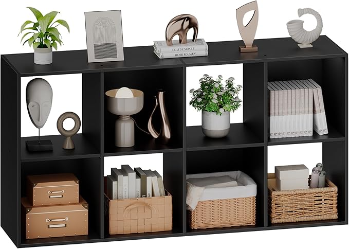 Sweetcrispy 8 Cube Storage Organizer - Open Cube Bookshelf with 4 Removable Back Panels, Display Storage Bookcase for Living Room, Bedroom, Entrance Hall, Home Office，47.7" L×11.6" W×24" H, Black