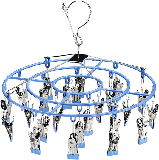 PHYDELU Drying Rack Clothing with 24 Clips，Sock Hanger for Drying，Hanging Clothes Dryer Underwear Hangers Racks Laundry Herb Socks Panty Wet Bra Lingerie Baby Delicates Foldable Small Indoor Metal