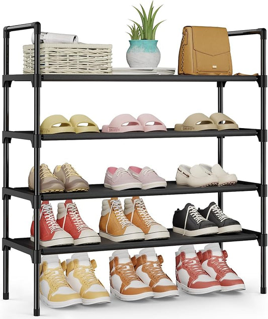 Kitsure Shoe Rack - 4-Tier Shoe Organizer, Shoe Rack for Closet, Entryway, Bedroom, Easy- Assembly Storage Shelf with Side Handles, 27.6" Wide - 4 Tiers, Black