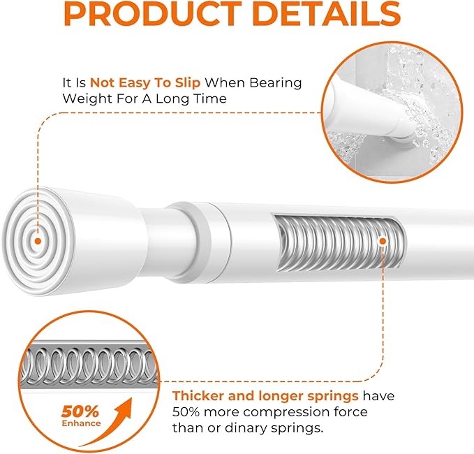 2Pack Tension Curtain Rod 26-39 Inch White No Drilling Spring Loaded Curtain Rods Adjustable Extendable Tension Rod for Window Closet Bookshelf Kitchen Bathroom