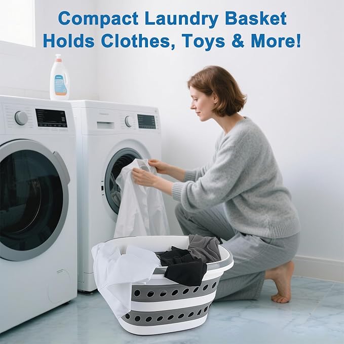 28L Collapsible Laundry Basket with Handle, Foldable Clothes Basket Laundry Hamper Plastic Storage Bin, Pop-Up Hamper for Dirty Clothes, Portable Storage Container Outdoor Camping Home RV Accessories
