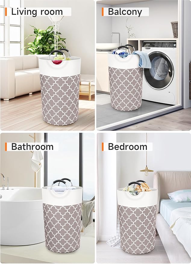 Fabspace Large Laundry Basket Laundry Hamper Bag Washing Bin Clothes Bag Collapsible Tall with Handles Waterproof Travel Bathroom College Essentials Storage for College Dorm, Family (Khaki) 82L