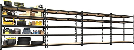 PrimeZone 4 Pack Heavy Duty Storage Shelves - 47"W x 18"D x 71"H 5 Tier Adjustable Garage Storage Shelving, Metal Utility Rack Organizer Shelf Unit for Warehouse Pantry Closet Kitchen Basement, Black