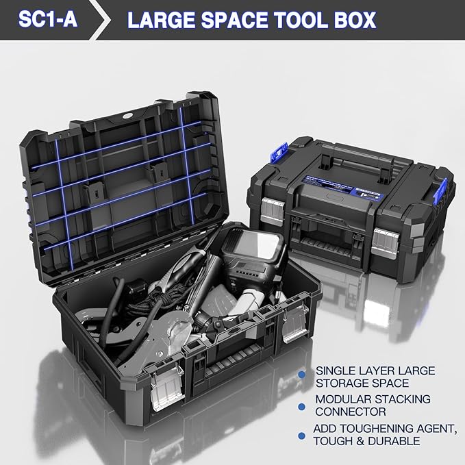5 Tier Stackable Tool Box with Wheels,Rolling Tool Box with Drawers,Modular Tools Organizer,Portable Tool Box with Transparent Parts Box,Large Capacity Toolbox,for Garage Storage,Home and Repair Shop
