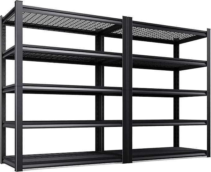 Set of 2 Garage Shelving Heavy Duty Storage Shelves, Metal Adjustable Shelving Unit, Utility Garage Organizer Shelf for Basement, Pantry, Kitchen, Warehouse, 15.7" Dx35.4 Wx71.2 H, Black