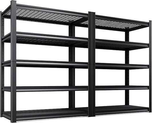 Set of 2 Garage Shelving Heavy Duty Storage Shelves, Metal Adjustable Shelving Unit, Utility Garage Organizer Shelf for Basement, Pantry, Kitchen, Warehouse, 15.7" Dx35.4 Wx71.2 H, Black