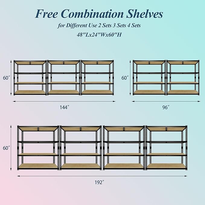 Heavy Duty Garage Storage Shelves, 2400 Lbs Capacity, 4-Tier Adjustable Storage Shelving Unit, 48" L x 24" W x 60" H Metal Shelving Racks for Kitchen Pantry Basement Bathroom Laundry