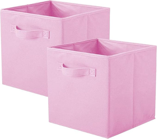 PowerKing Collapsible Storage Cubes with Handles, Fabric Foldable Bins for Closet Shelves, Durable Organization Storage Bins, 10.5'' x 11'' x 10.5'', 2 Pack, Pink