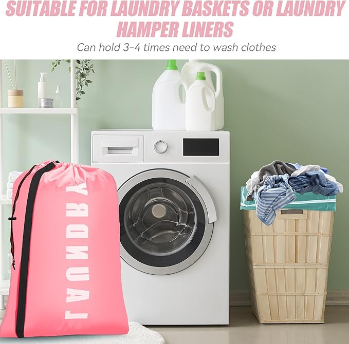 Isink Heavy Duty Laundry Bag with Strap,2 Pack Travel Laundry Bags for Dirty Clothes,24" x 36" Large Laundry Bag for Traveling,Camping,Dorm (Cyan + Pink)