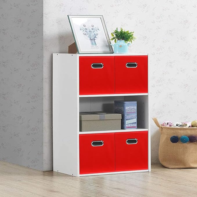 STOREONE Fabric Storage Bins Cubes Baskets Containers-(11X11X11) with Dual Handles for Shelf Closet, Nursery Home ， Bedroom Organizers, Foldable Set of 8 (Red)