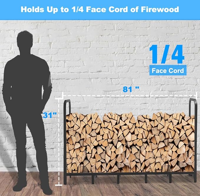 6.7ft Firewood Rack Holder, Adjustable Heavy Duty Fire Log Stacker Stand for Fireplace, Outdoor Indoor Metal Wood Pile Storage Organizer, Patio Logs Stand tool, Black