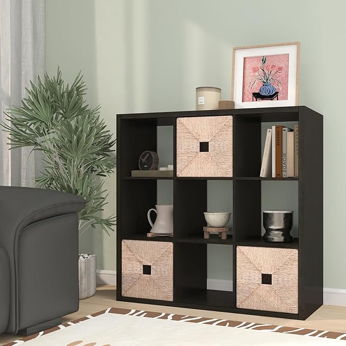 [2026 Wooden Thick Frame 9 Cube Storage Organizer Shelf with Anti-Tipping Kits + Reversible Open Back Bookcase, Horizontal and Vertical Dual-use（Chocolate,11inch）