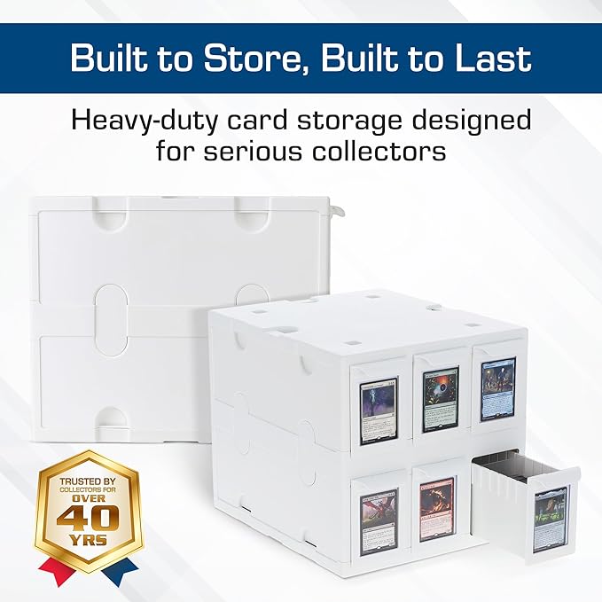 BCW 6 Drawer Card Catalog – White | Stackable Trading Card Organizer Box | Holds Sports Cards, Gaming Cards, Toploaders & Magnetics | Heavy-Duty Plastic Storage with Dividers