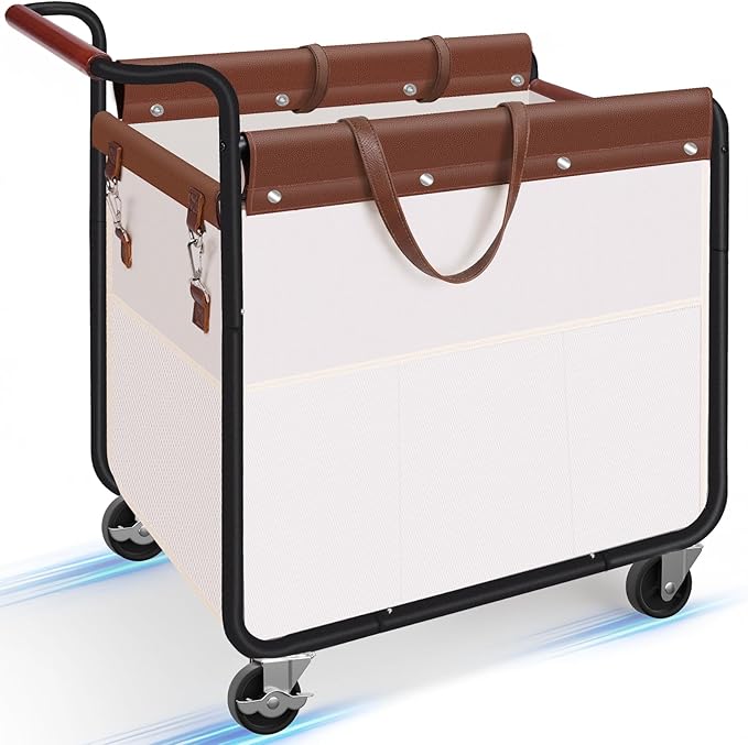 Kayfia 180L Laundry Basket with Wheels, Rolling Laundry Hamper with Wood Handle and Removable Bag, 7 Side Pockets, Heavy-Duty Steel Frame Large Dirty Clothes Hampers for Home Organization