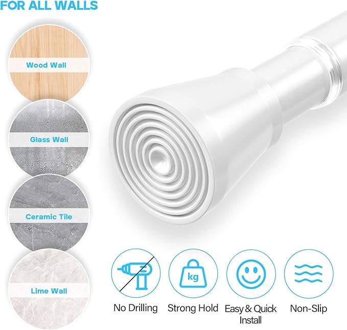 MEXAU 2Pack tension rods 29 to 64 inches White tension rod curtain rods no drilling Anti-Slip tension adjustable curtain rod spring rod for Windows Doorway Closet Door